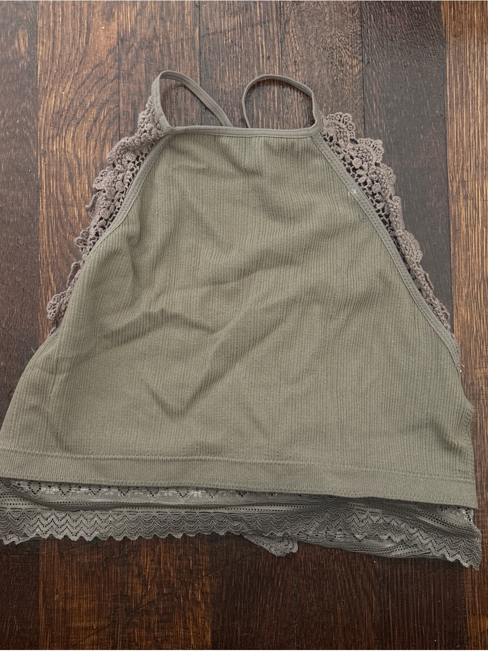 Lace Trim Olive Halter Crop Top